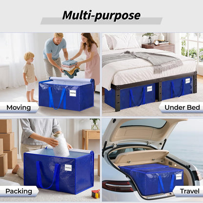 8 Pack Extra Large Heavy Duty Moving Bags, Clear Storage Bins with Lids, Reinforced Handles & Heavy-Duty Zippers Moving Boxes Storage Bags Totes for Clothes Packing, Dorms, College Supplies, Clear