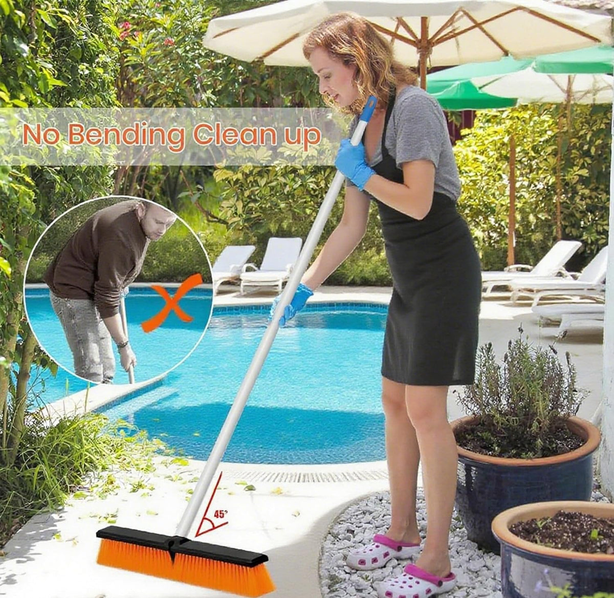 Push Broom, Outdoor Broom, Push Broom Outdoor for Garage, Deck (Orange) | 18‑inch stiff bristle head works as garage, shop & industrial broom for concrete, decks, patios. Ergonomic handle + hook