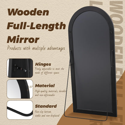 Antok Full Length Mirror with Solid Wood Frame, 71"×32" Wall Mounted Oversized Floor Mirror with Stand, Leaning Standing Hanging for Bedroom Living Room Entryway, Walnut, Arched Syle