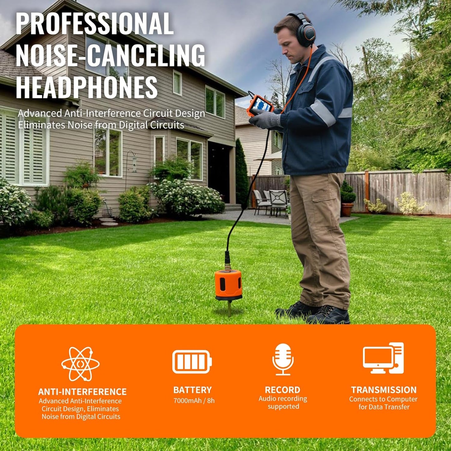 Underground Water Leak Detectors for Home PQ125A Wall Pipe Water Leakage Detection with Touchscreen Earphone and Carrying Case Multi Sensor Acoustic Pipeline Sound Intensifier