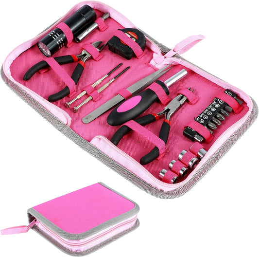 23Pcs Pink Tool Set for Women, Home Repairing Tools Kit Women, Multifunctional Pink Home Hand Tool Set with Storage Bag, Portable Women Repair Tool Combination Set