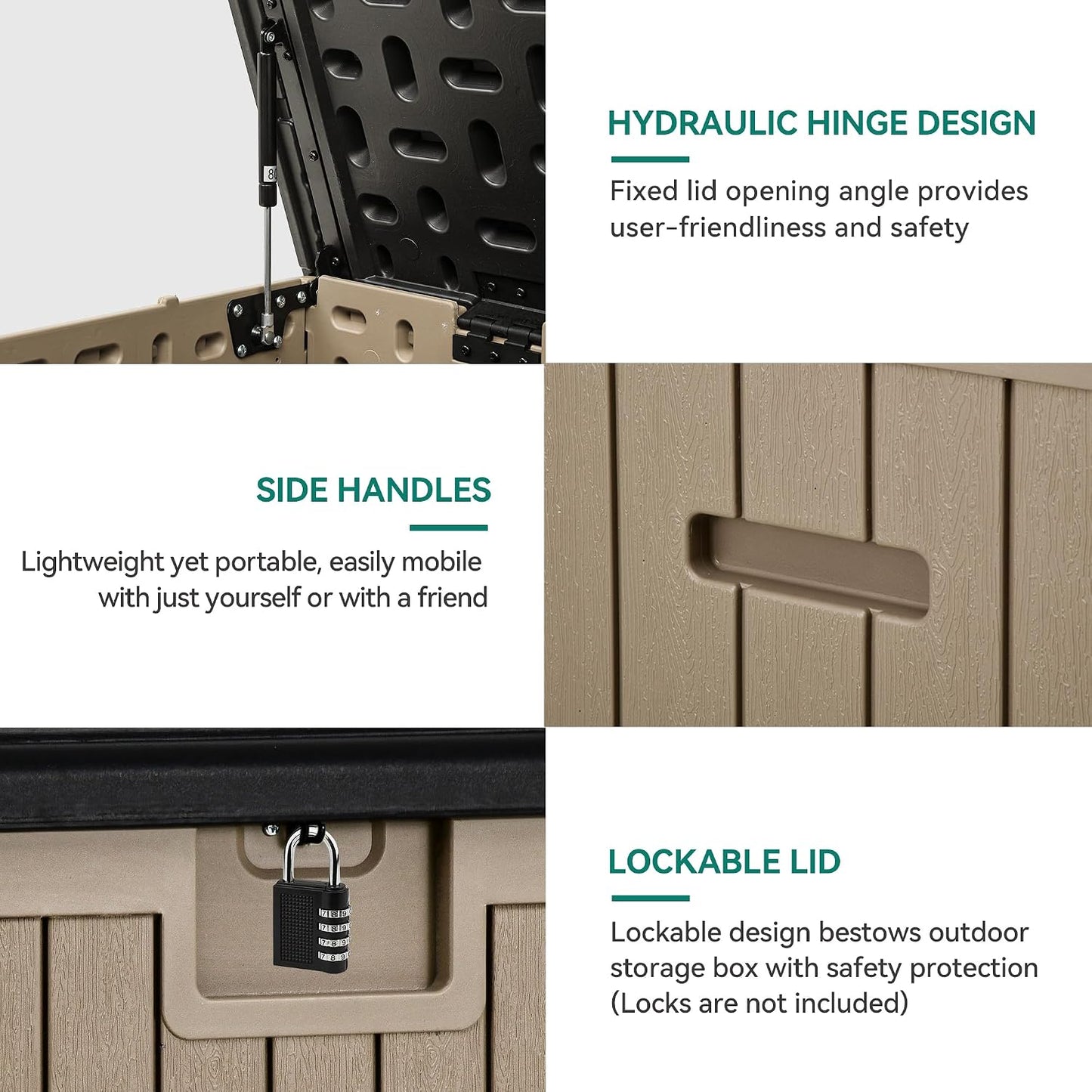 YITAHOME 100 Gallon Large Outdoor Deck Box | Waterproof Resin Storage Box, Lockable Indoor Outdoor Storage Container for Patio Furniture Cushions, Pool Accessories
