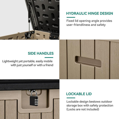 YITAHOME 100 Gallon Large Outdoor Deck Box | Waterproof Resin Storage Box, Lockable Indoor Outdoor Storage Container for Patio Furniture Cushions, Pool Accessories