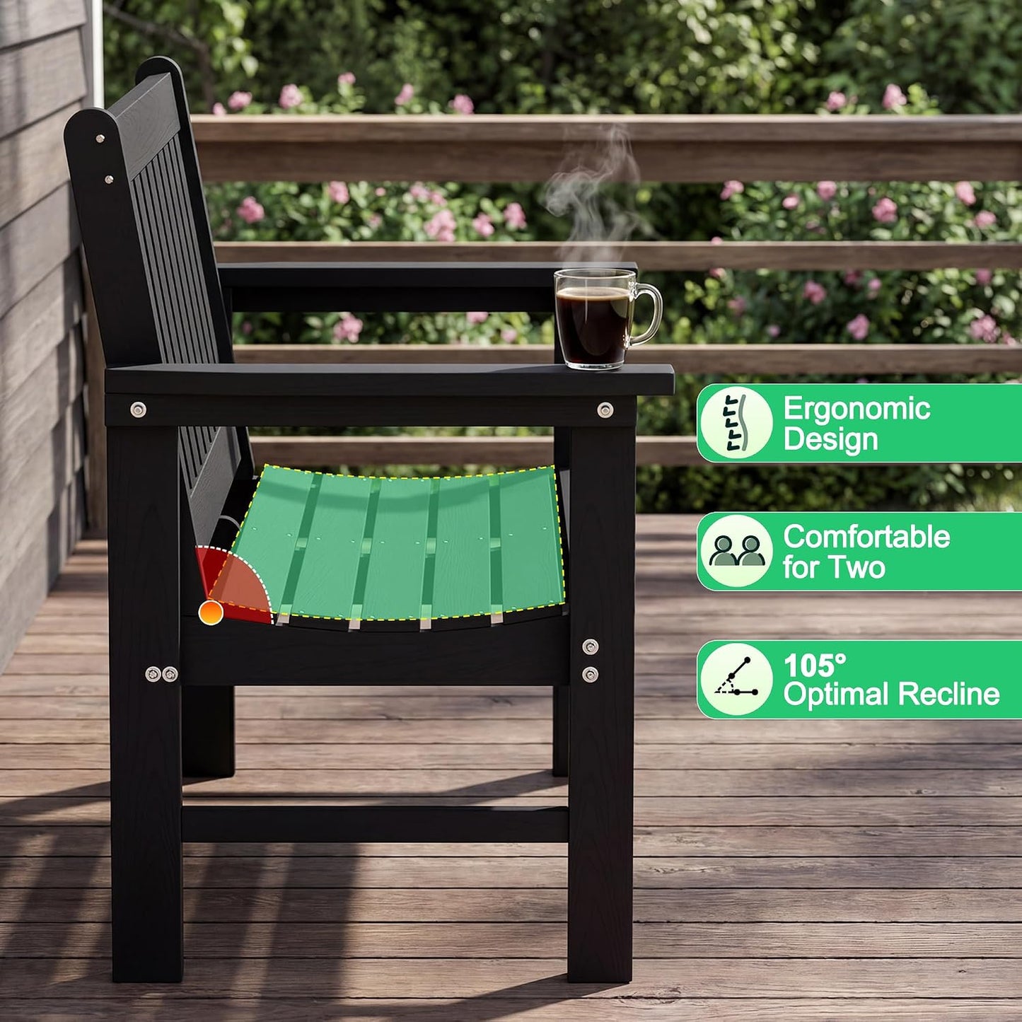 JUMMICO 80 Gallon Resin Outdoor Storage Bench, Large Deck Box with Armrest, Lockable&Waterproof for Garden, Home, Patio, Pools (Black, 80 Gallon)