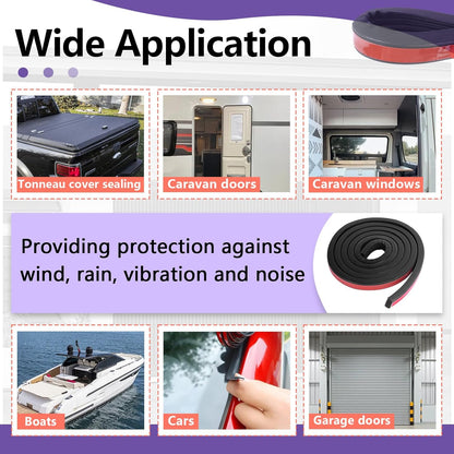 326A0004 Ribbed Bulkhead Seal Strip 3/5 in x 65 in, Self-Adhesive EPDM Ribbed Foam Rubber Weather Stripping for Tonneau Cover, Truck Bed Cover, RV, Boat, Auto, Marine, Garage Door (Black, 1 Pcs)
