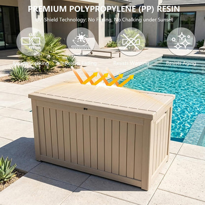 Outdoor Storage Box, 320 Gallon Waterproof Deck Box [Upgraded 3.0], Dual Gas-Spring Ultimate Resin Organizer for King Cushions, Heavy-Duty Lockable Estate Storage Bench, Backyard BBQ, Black