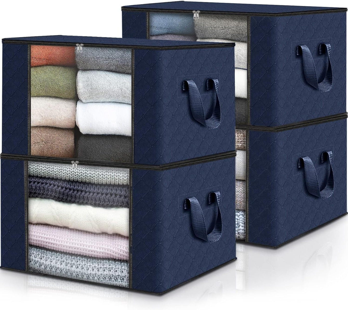 Fab totes 6 Pack Storage Bags for Clothes and Blanket, Foldable Closet Organizers and Storage with Zippers, Clear Window and Handles, Fabric Storage Bins for Sweater, Comforter, Bedding,Linen Sheets