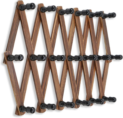 WGFKVAS 2 Pack Accordion Hat Rack for Wall - Expandable Coat Rack & Wall Mounted Hat Holder - Wooden Wall Hanger with 10 Peg Hooks for Coats, Baseball Caps, Keys & Mugs