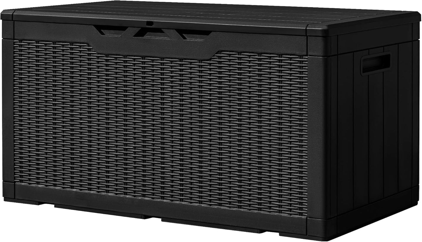 Greesum Outdoor Storage Box 31 Gallon Storage Box with Lid for Patio Furniture, Garden Tools, Pool Supplies, Waterproof and UV Resistant, Lockable, Dark Black