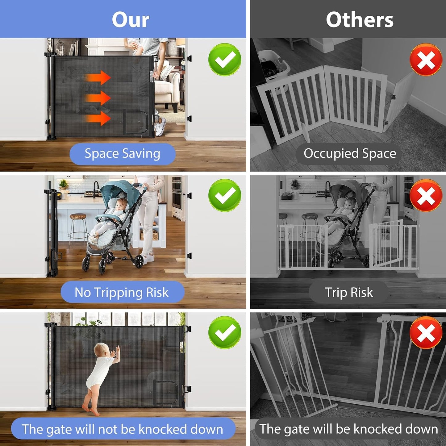 Retractable Baby Gate with Cat Door 55" Wide Retractable Baby Gate for Stairs Mesh Baby Gate with Pet Door Retractable Dog Gate for The House Retractable Pet Gate with Door Safety Gates for Toddlers