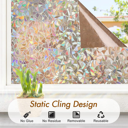 Haton Window Privacy Film, Stained Glass Rainbow Film Decorative Window Clings, Static Cling Sun Blocking Stickers Decals Coverings Tint for Home Heat Control, Non-Adhesive 17.5" x 78.7"