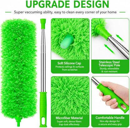 Microfiber Duster with Extension Pole(Stainless Steel) 30 to 100'', with Bendable Head, Extendable Long Duster for Cleaning Ceiling Fan, High Ceiling, Keyboard, Furniture Cars Gray