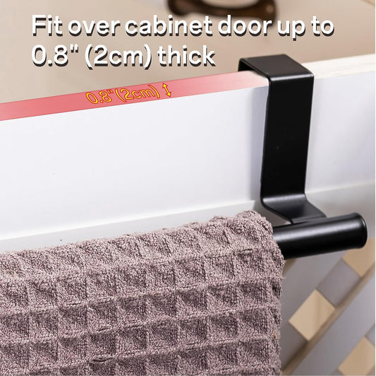 Cabinet Door Towel Bar, Kitchen Towel Holder, Matte Black 2 Pack | Extended Anti-Slip Arm, EVA Scratch Guard Pads, No-Drill Install, Stainless Steel Dish Towel Holder, Kitchen Towel Rack