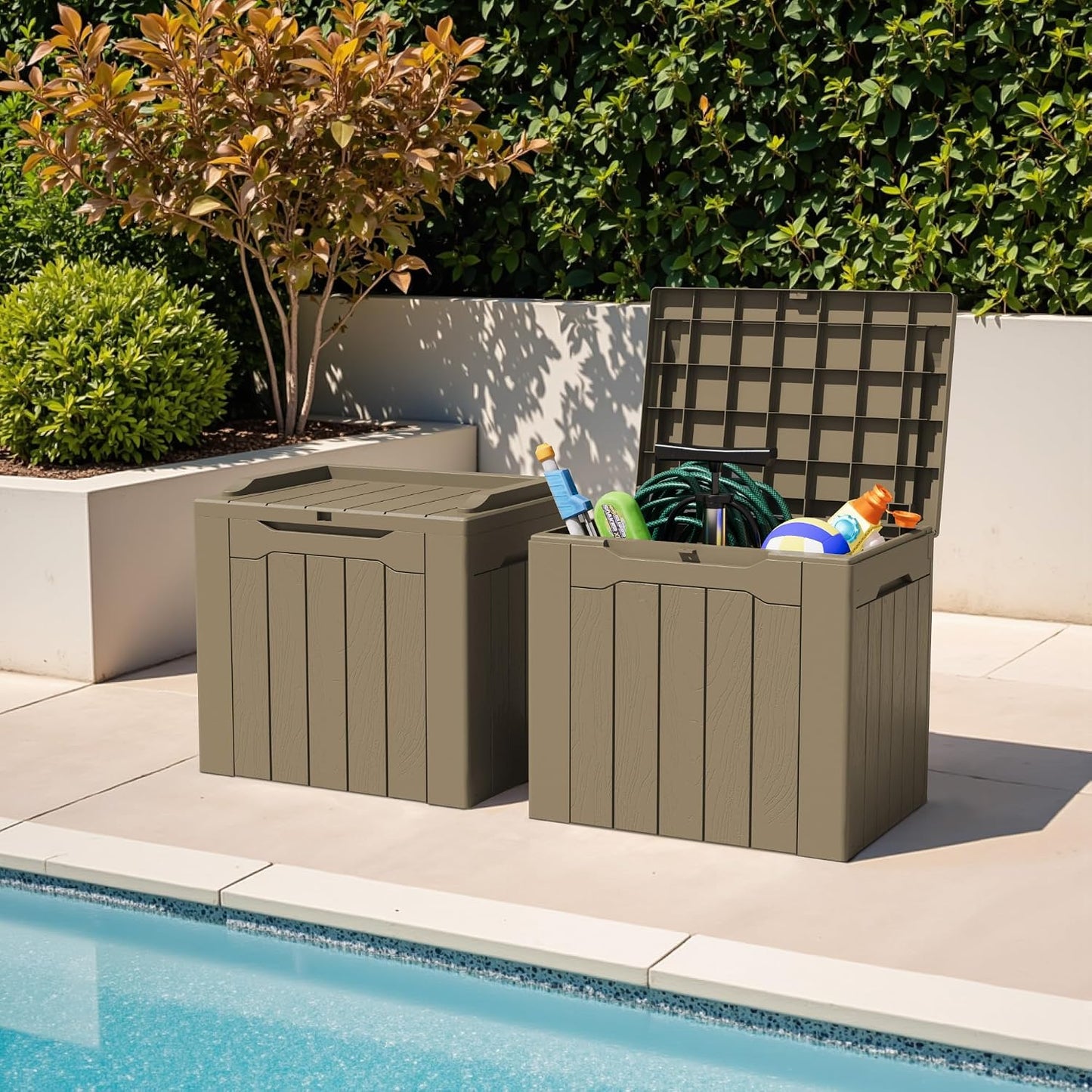 Greesum 31 Gallon Resin Deck Box All Weather Outdoor Storage Boxes for Patio Furniture Set,Outdoor Toys,Garden Tools,Black