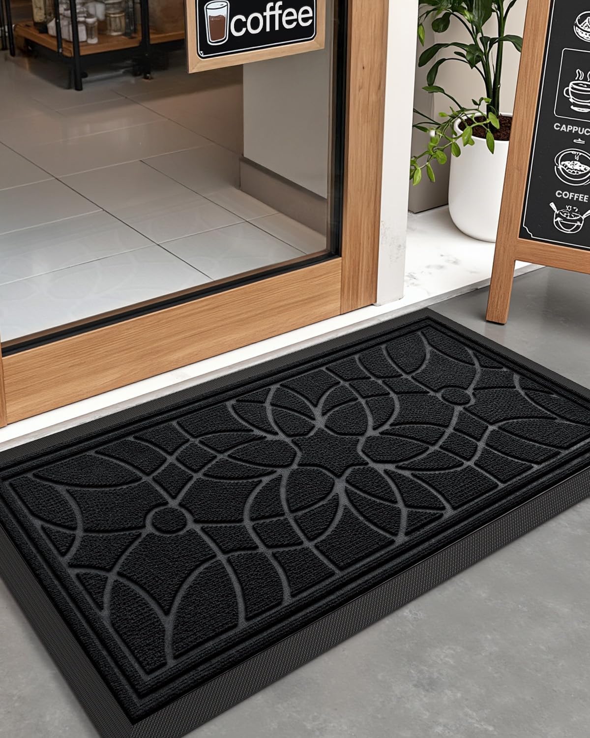 DEXI Front Door Mat Outside Entrance, Heavy Duty Non Slip Low Profile Doormat for Entryway, Trap Dirt and Moisture Welcome Mats, Easy Clean, Patio, Garage, 3x2, Blue