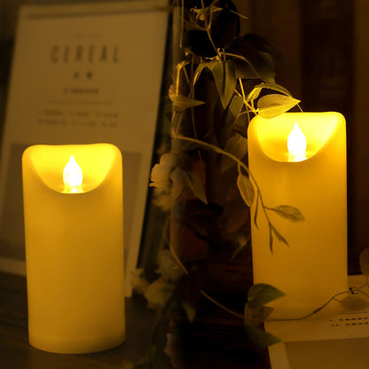 3”X3” 4 Pack Outdoor Flameless Candles Battery Operated LED Waterproof Pillar Candles with Remote Timer Electric Flickering LED Lights for Christmas, Halloween, Wedding, Home, Garden Decorations