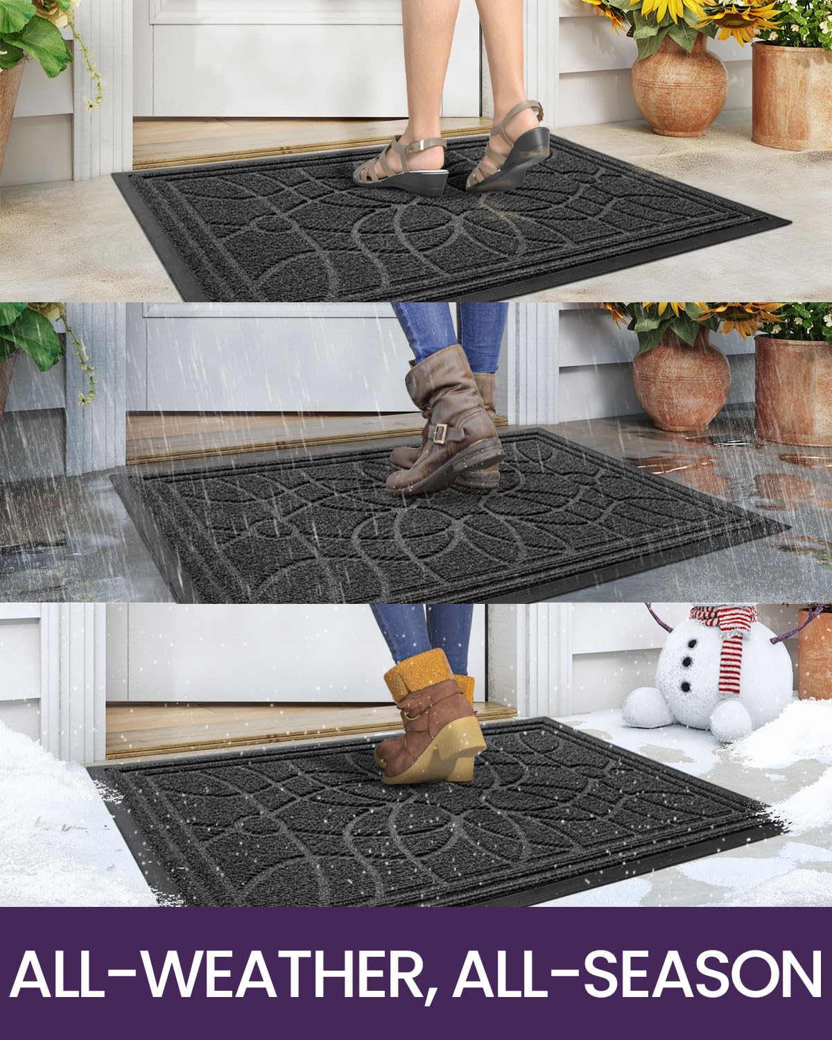 DEXI Front Door Mat Outside Entrance, Heavy Duty Non Slip Low Profile Doormat for Entryway, Trap Dirt and Moisture Welcome Mats, Easy Clean, Patio, Garage, 3x2, Blue