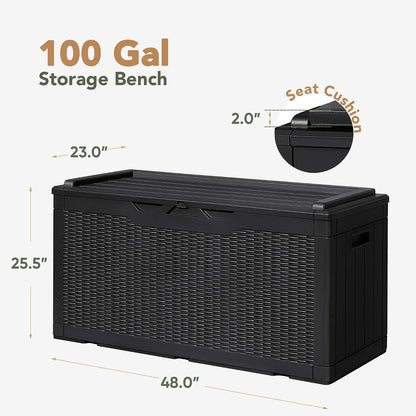Flamaker Resin Deck Box 120 Gallon Waterproof Large Outdoor Indoor Storage Box Imitation Wood Resin for Patio Furniture Garden Tools and Pool (Black)