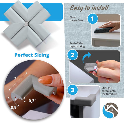 8-Pack Baby Proof Corner Protectors, Clear Furniture Safety Bumpers, Soft Rubber Foam Cushion Guards with Pre-Applied Adhesive, Child Proofing Pads for Tables, Cabinets, Desks, Glass Surfaces