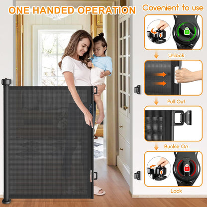 71 inch Retractable Baby Gates, EZIGO Extra Wide Baby Gate for Large Opening Extra Long Mesh Gate for Kids or Pet Dog Gate Child Safety Gate for Stairs Hallways Doorway Indoor Outdoor, Gray