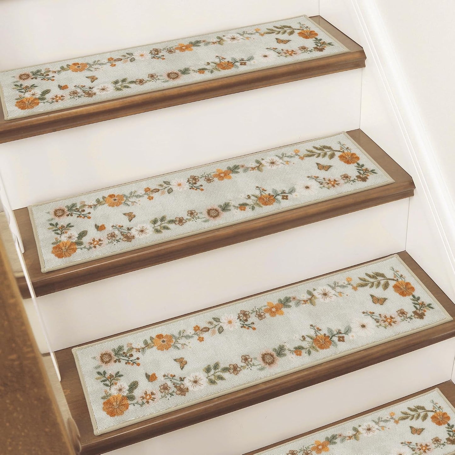 BEQHAUSE Stair Treads for Wooden Steps Non-Slip Machine Washable Carpet Stair Treads 8"X30" Soft Indoor Stair Runner for Kids Elders and Pets, 100% Polyester, TPE Backing, 15pcs, Grey/Orange