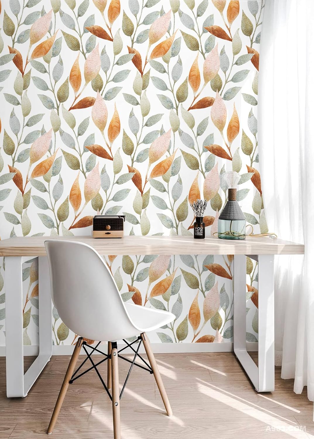 Floralplus Peel and Stick Wallpaper Removable Leaf Boho Wallpaper for Bathroom Floral Renter Friendly Wallpapers for Bedroom Leaf Contact Paper for Kitchen Cabinet Home Decor 17.5 x 118 in