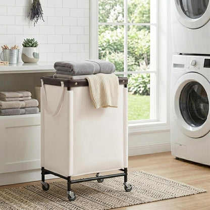 StorageWorks 3 Section Laundry Hamper, Rolling Laundry Cart with Wheels and Handles, Laundry Room Double Sorter for Organizer and Storage, 31.7 Gal(120L), Beige
