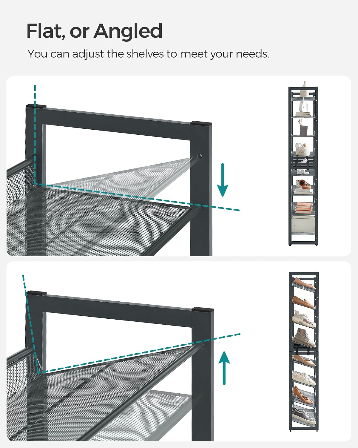 SONGMICS Shoe Rack, 12-Tier Shoe Organizer, Metal Shoe Storage for Garage, Entryway, Set of 2 6-Tier Stackable Shoe Shelf, with Adjustable Flat or Angled Shelves, Holds 48-60 Pairs, Black ULMR12B