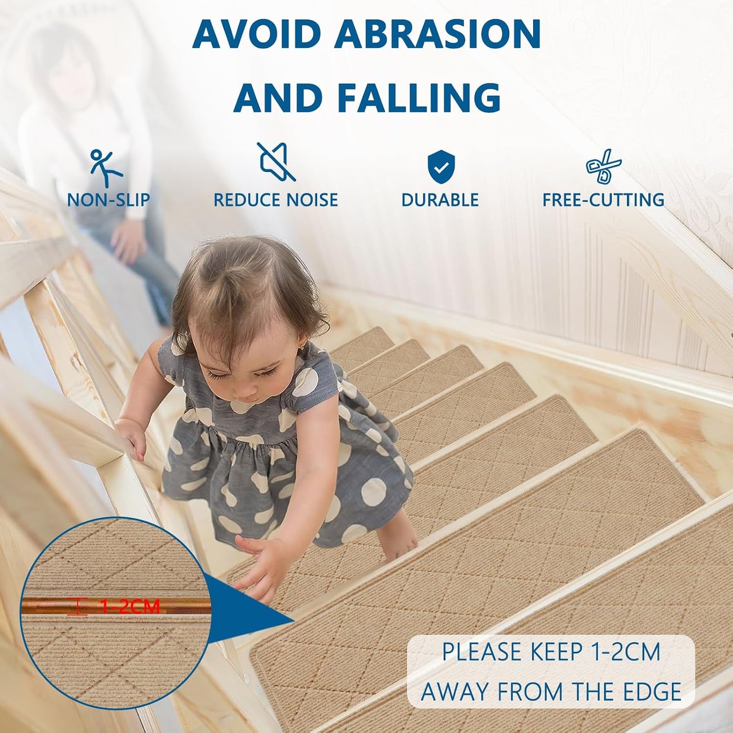 KOOTETA Stair Treads for Wooden Steps Indoor, 15 Pack 8" X 30" Non Slip Carpet Stair Treads with Reusable Adhesive for Kids Elders and Dogs, Surface Polyester TPR Backing Stair Runner Rugs, Dark Grey