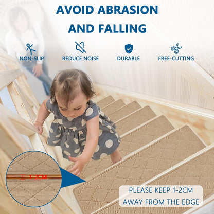 KOOTETA Stair Treads for Wooden Steps Indoor, 15 Pack 8" X 30" Non Slip Carpet Stair Treads with Reusable Adhesive for Kids Elders and Dogs, Surface Polyester TPR Backing Stair Runner Rugs, Dark Grey