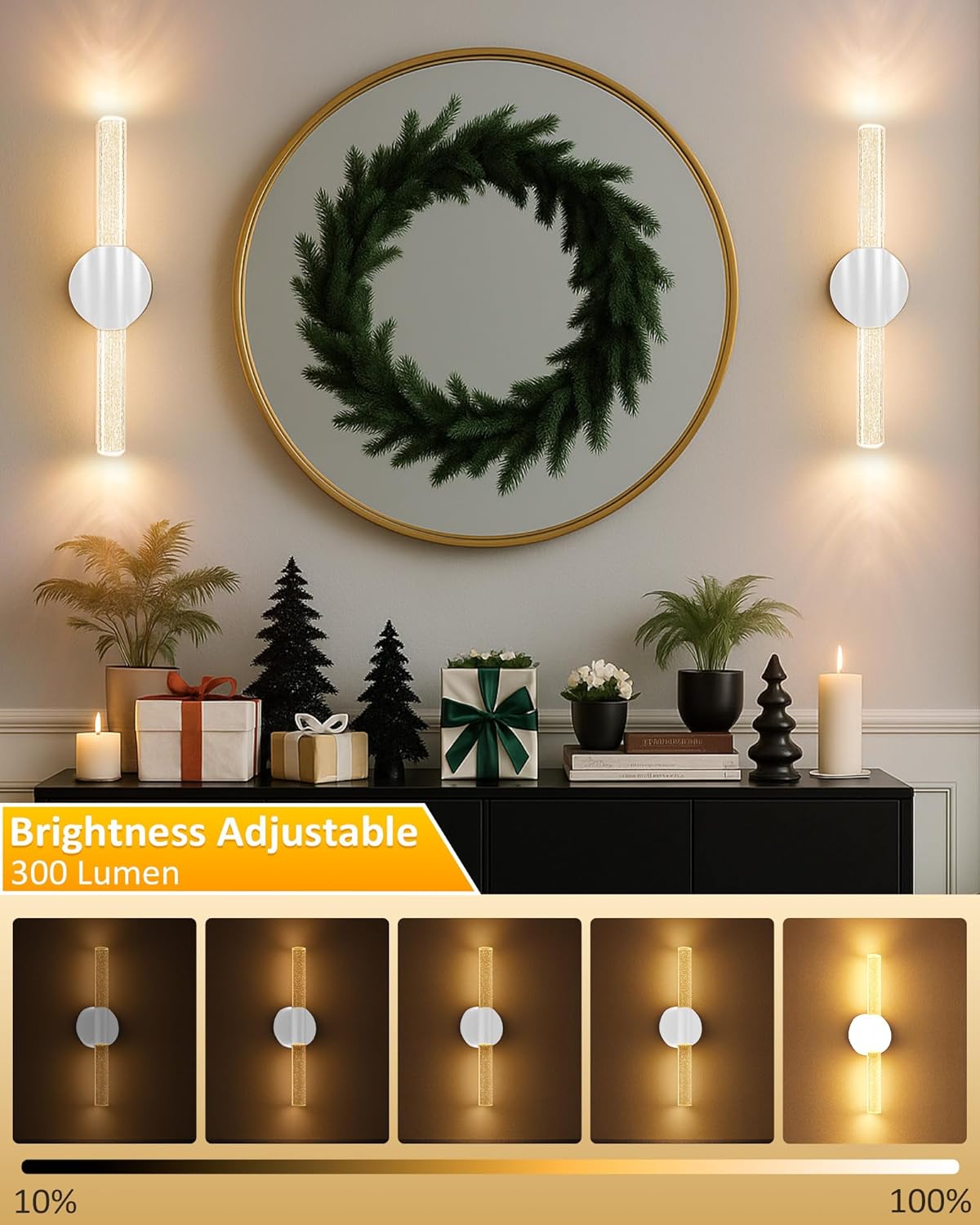 Peel and Stick on Wall Sconce set of 2, Rechargeable No Drill Gold Wireless Magnetic Battery Operated Wall Lights with Remote, Dimmable Cordless Wall Lamps for Bedroom Living Room Bathroom Decor