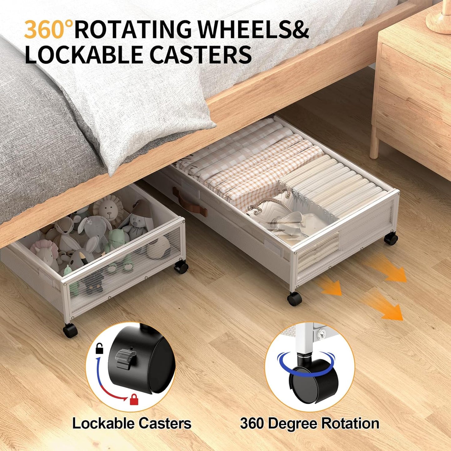 Under Bed Storage Containers with Wheels Large Underbed Shoes Blankets Clothes Toy Storage Drawers for College Dorms Bedrooms Nursery Rooms Organization (Black 2 Pack, 7.5in height(36"x16.6"x7.48"))