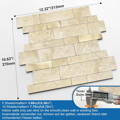 MOFIT Backsplash Tile for Kitchen Peel and Stick Stone Matte Finish,Bathroom Tiles Stickers 3D Wall Panel Linear Mosaic Marble Backsplash Waterproof(10sheets,Blue Green Gray)