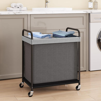 ELYKEN Laundry Hamper 3 Section, 120L Rolling Laundry Sorter with Removable Liner Bag, Laundry Basket with Wheels, Steel Frame with Metal Handle, Clothes Hamper Cart for Laundry Room & Bedroom