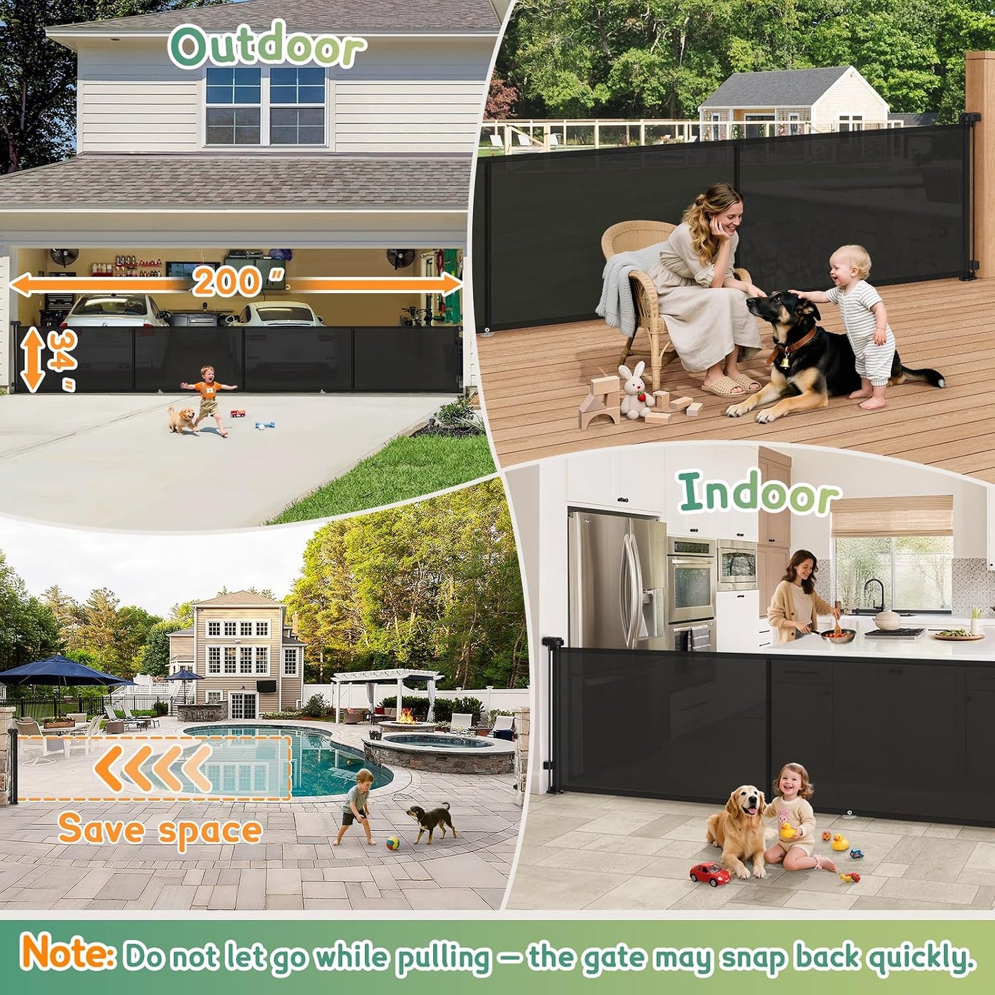 200'' Retractable Baby Gates Extra Wide,34" Tall Retractable Dog Gate for Doorways,Extra Long Retractable Baby Gate for Stairs,Kitchen,Indoor/Outdoor Retractable Gate with Fiberglass Reinforcement Rod
