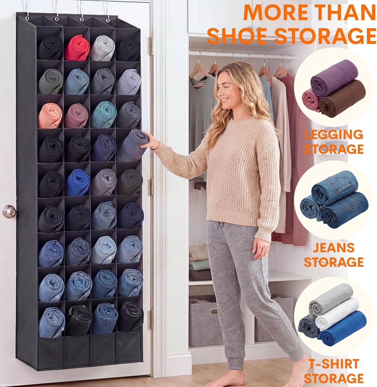 Ofiray-home 30-40 Pairs Over the Door Shoe Organizer | Large & Deep Pockets, Fits Boots, Sneakers or Larger Shoes, Space-Saving Hanging Shoe Rack