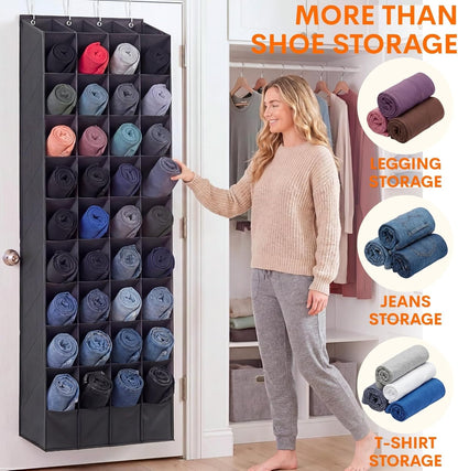Ofiray-home 30-40 Pairs Over the Door Shoe Organizer | Large & Deep Pockets, Fits Boots, Sneakers or Larger Shoes, Space-Saving Hanging Shoe Rack