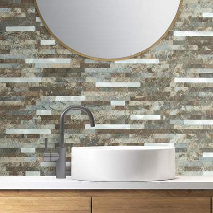 AULIGET 20 Sheets Peel and Stick Backsplash, Black & Grey Wood Look PVC Mixed Metal Stick on Backsplash Tiles for Kitchen