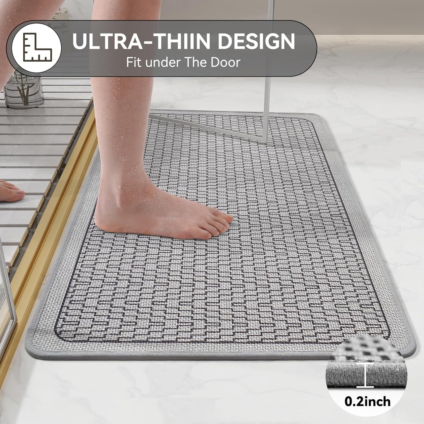 YDKGL Ultra Thin Bathroom Rugs Mat Quick Dry Absorbent Non Slip Bath Mat Bath Mats for Bathtub Mat Bathroom Carpet Fit Under Door Washable Floor Rubber Half Round Bath Rugs Grey 16x24