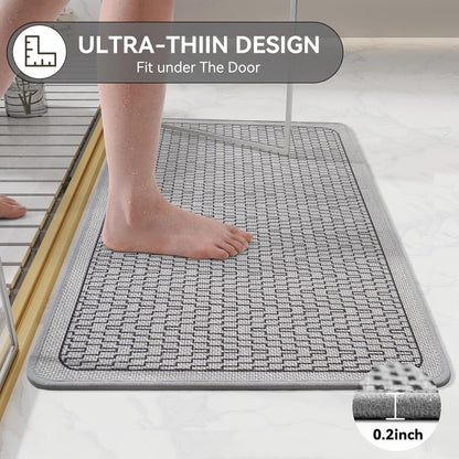 YDKGL Ultra Thin Bathroom Rugs Mat Quick Dry Absorbent Non Slip Bath Mat Bath Mats for Bathtub Mat Bathroom Carpet Fit Under Door Washable Floor Rubber Half Round Bath Rugs Grey 16x24