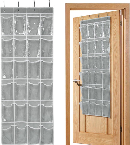 GOMAJI Over the Door 24 Pocket Hanging Shoe Organizer, Space Saving Hanging Storage Holder, Gray, (56" X 22.5")
