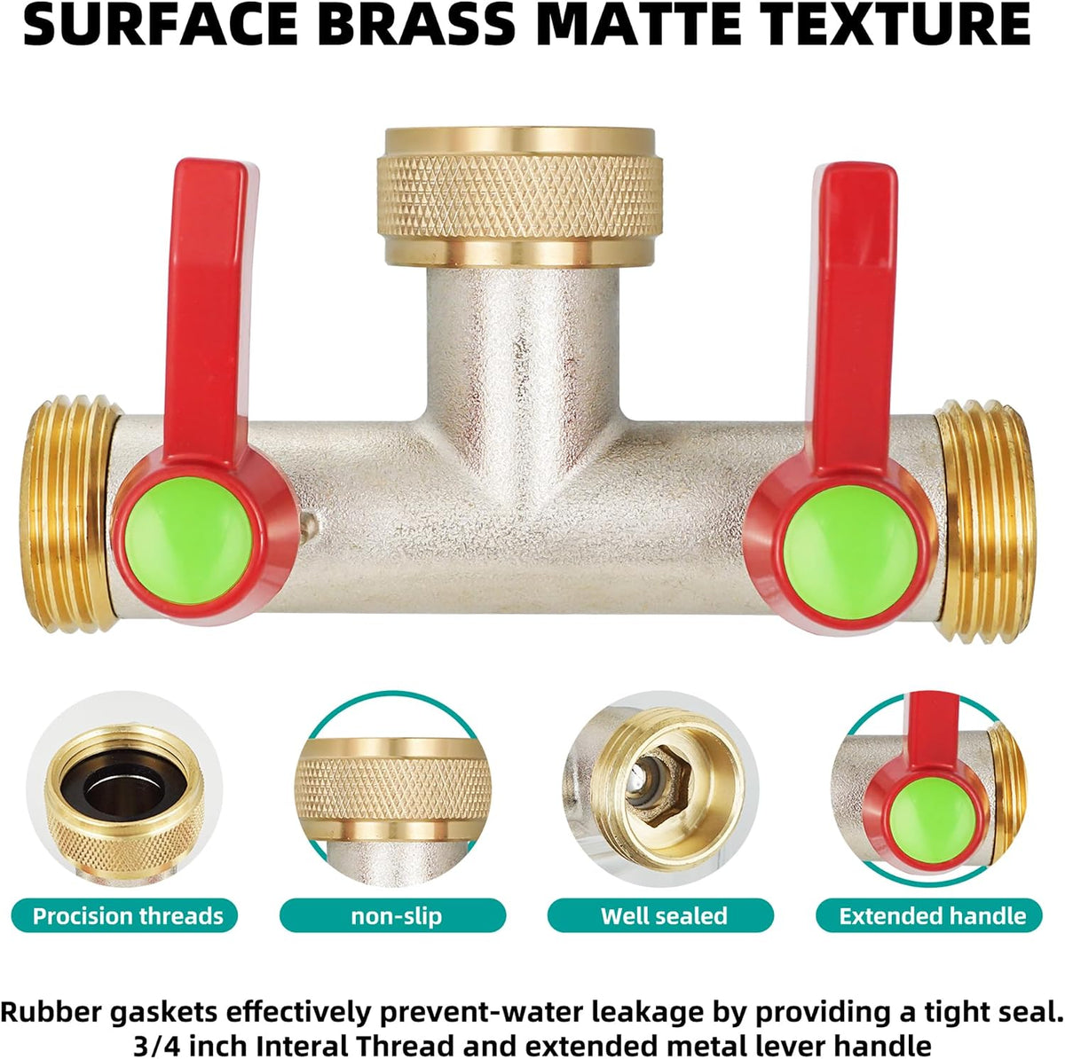 Hose Splitter 2 Way, High Flow Garden Hose Splitter, 3/4” Ght Inlet Brass Heavy Duty Hose Converter, Full Flow water 2 Way Faucet hose splitter, Long Handle Hose Valve Large Outlet.