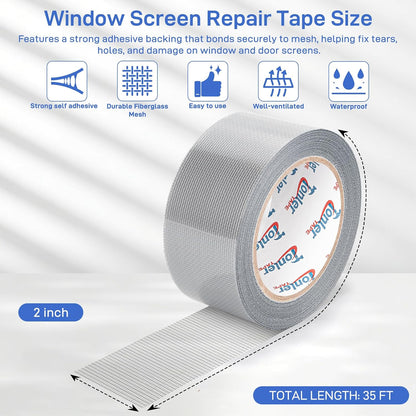 Gray Window Screen Repair Tape 2 in X 35 FT Fiberglass Screen Patch Strong Adhesive Mesh Tape for Window & Door Screen Holes & Tears Repair Kit