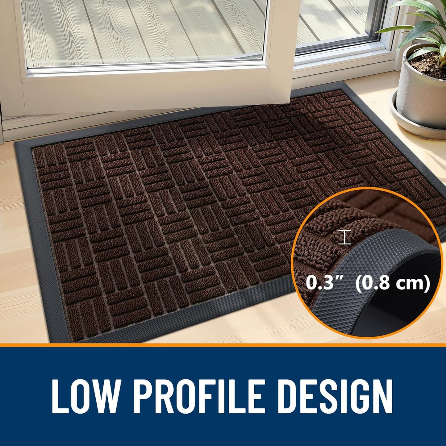 OLANLY Front Door Mat Outside Entrance 29.5x17, Absorbent, Heavy Duty Sturdy Natural Rubber Doormat Indoor Outdoor, Stain and Fade Resistant, Non-Slip Backing Low Profile Floor Mat for Entryway, Grey