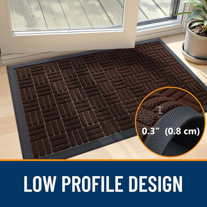 OLANLY Front Door Mat Outside Entrance 29.5x17, Absorbent, Heavy Duty Sturdy Natural Rubber Doormat Indoor Outdoor, Stain and Fade Resistant, Non-Slip Backing Low Profile Floor Mat for Entryway, Grey