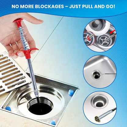 Drain Snake, 79 Inch Drain Clog Remover Tool with pair of Reusable Gloves – Flexible Grabber Claw Hair Drain Cleaner for Sink, Shower, Tub, Toilet, Bathroom & Kitchen Pipes