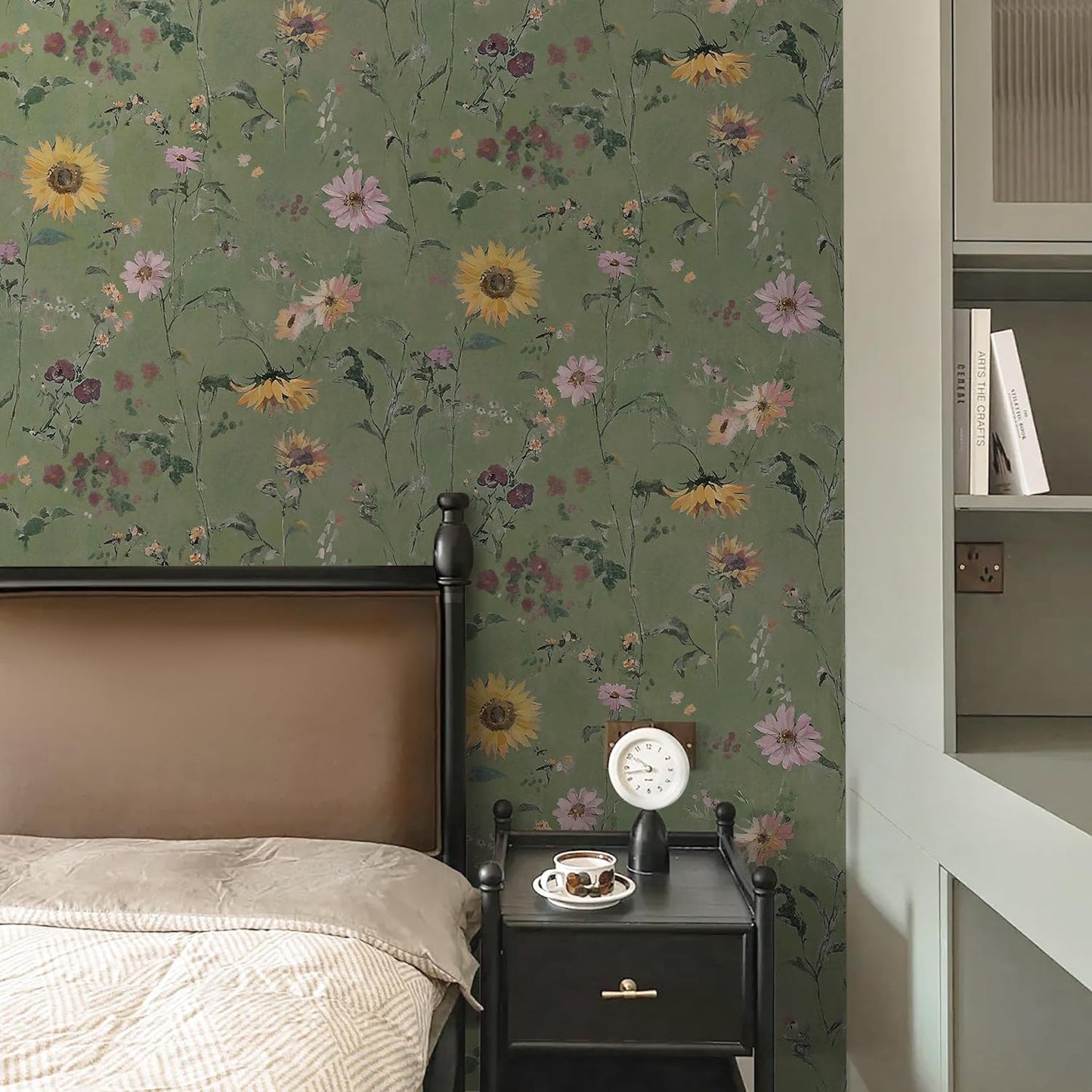 Dimoon 17.3" X 78.7" Peel and Stick Wallpaper Floral Contact Paper Boho Beige White Renter Friendly Natural Wall Paper Waterproof Removable Self Adhesive Wallpaper for Bedroom Livingroom Vinyl Roll