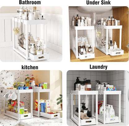 2 Pack Pull-Out Storage Organizers, Under Sink Organizer and Storage for Bathroom & Kitchen,Multi-Purpose Under Cabinet Organizers and storage Black