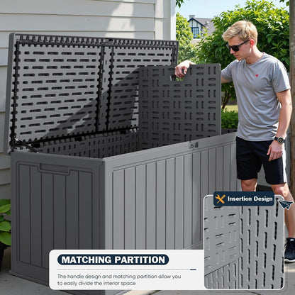 Greesum Outdoor Storage Box 31 Gallon Storage Box with Lid for Patio Furniture, Garden Tools, Pool Supplies, Waterproof and UV Resistant, Lockable, Dark Black