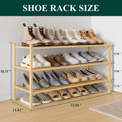 Smiry Bamboo Shoe Rack, 3 Tier Free Standing Wooden Shoe Organizer, Stackable Wood Shoe Storage Shelf for Closet, Entryway, 5 Horizontal Slats, 26.8"x11"x18.3", Natural